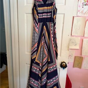 Eliza J Navy and Pink Geometric Maxi Dress